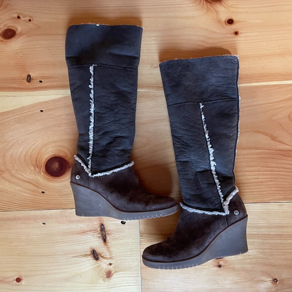 Ugg Brown Suede Aubrie Tall Wedge Boots Size 7